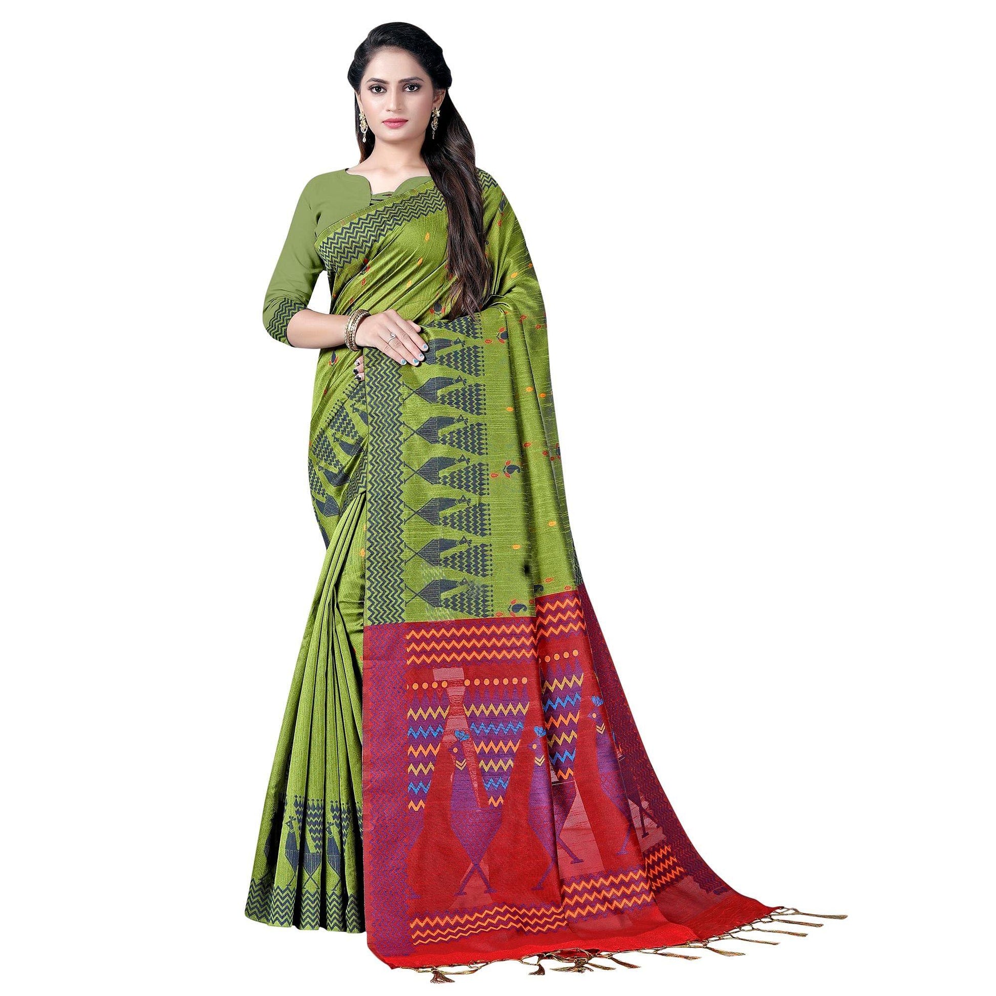 Flirty Green Colored Festive Wear Printed Cotton Saree