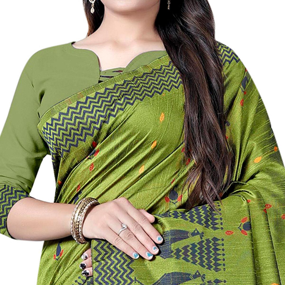 Flirty Green Colored Festive Wear Printed Cotton Saree