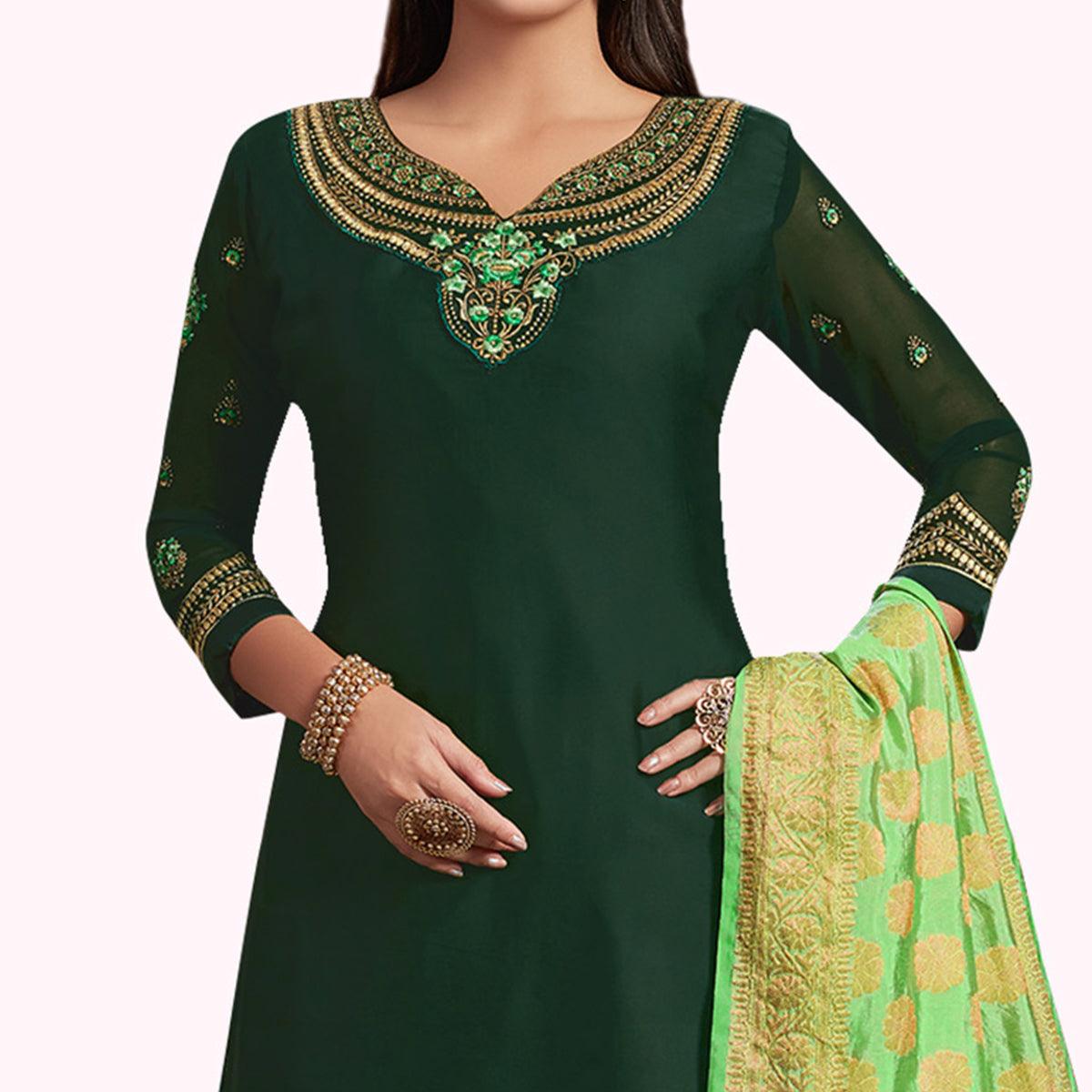 Flirty Green Colored Partywear Embroidered Georgette Palazzo Suit