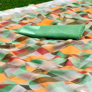 Flirty Green - Multi Colored Festive Wear Woven Moss Georgette Saree