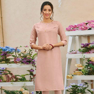 Flirty Light Pink Colored Casual Wear Solid Pure Rayon Kurti
