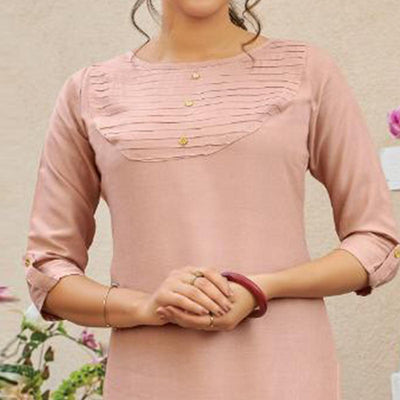 Flirty Light Pink Colored Casual Wear Solid Pure Rayon Kurti
