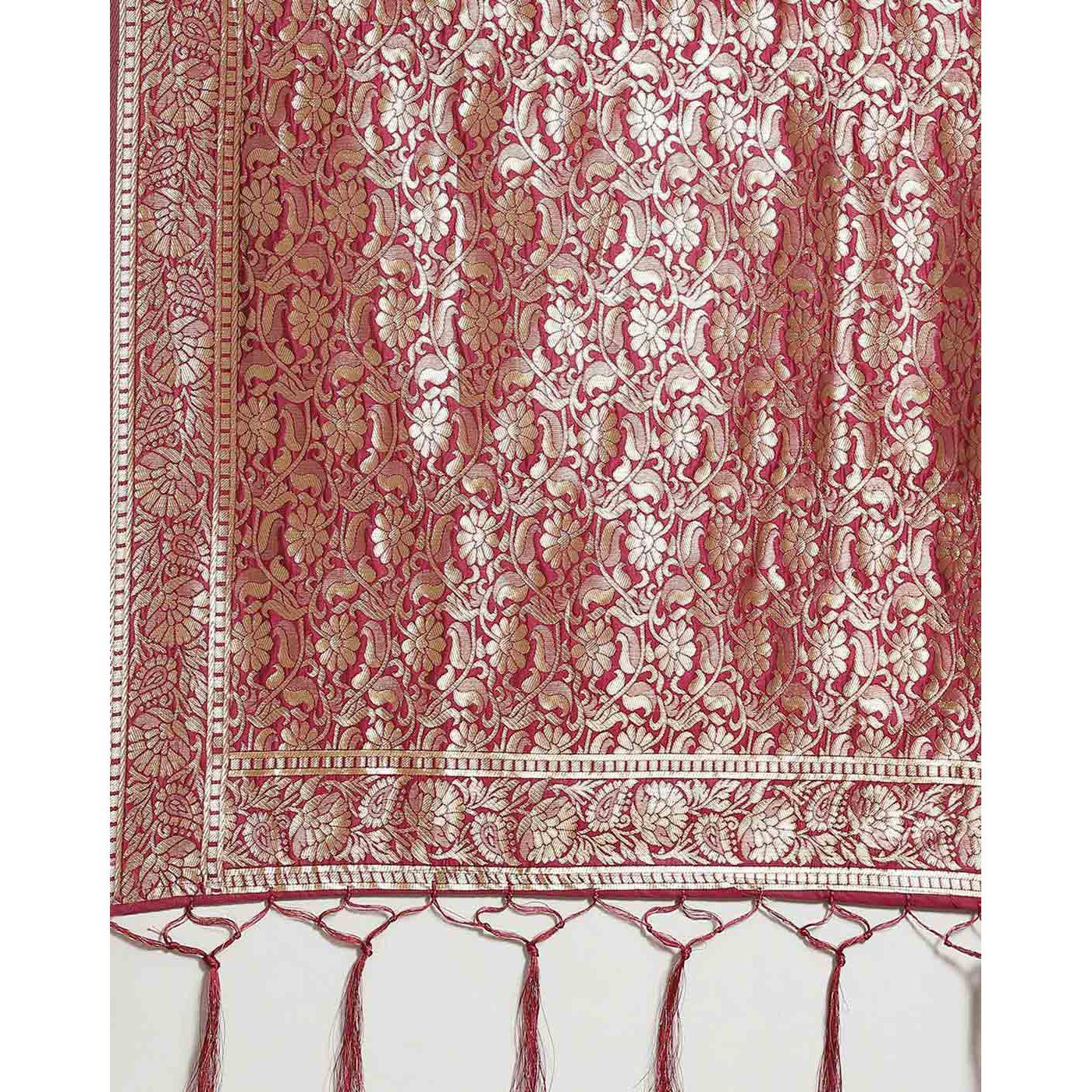 Flirty Magenta Colored Festive Wear Woven Silk Blend Saree