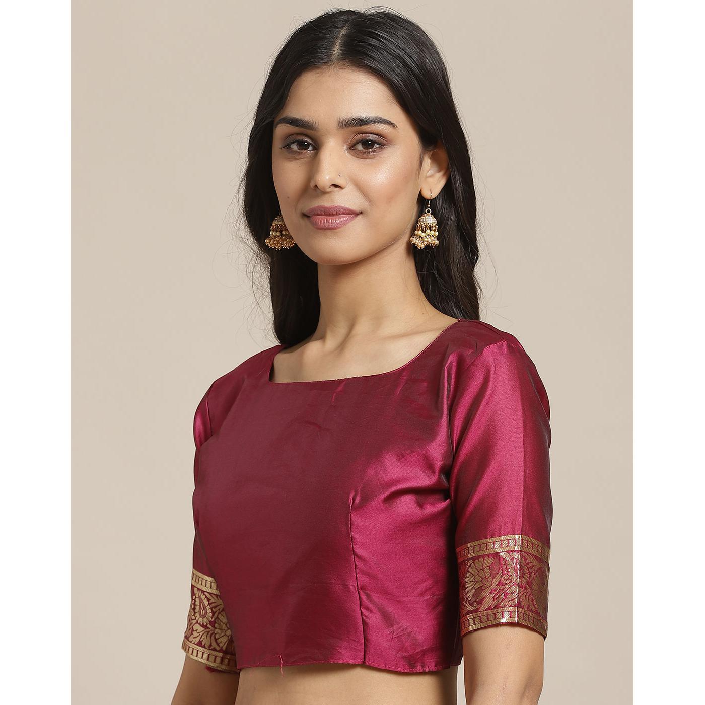 Flirty Magenta Colored Festive Wear Woven Silk Blend Saree