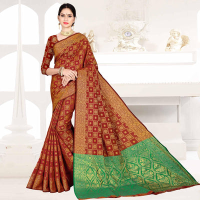 Flirty Maroon Colored Festive Wear Woven Silk Saree