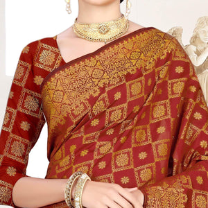 Flirty Maroon Colored Festive Wear Woven Silk Saree