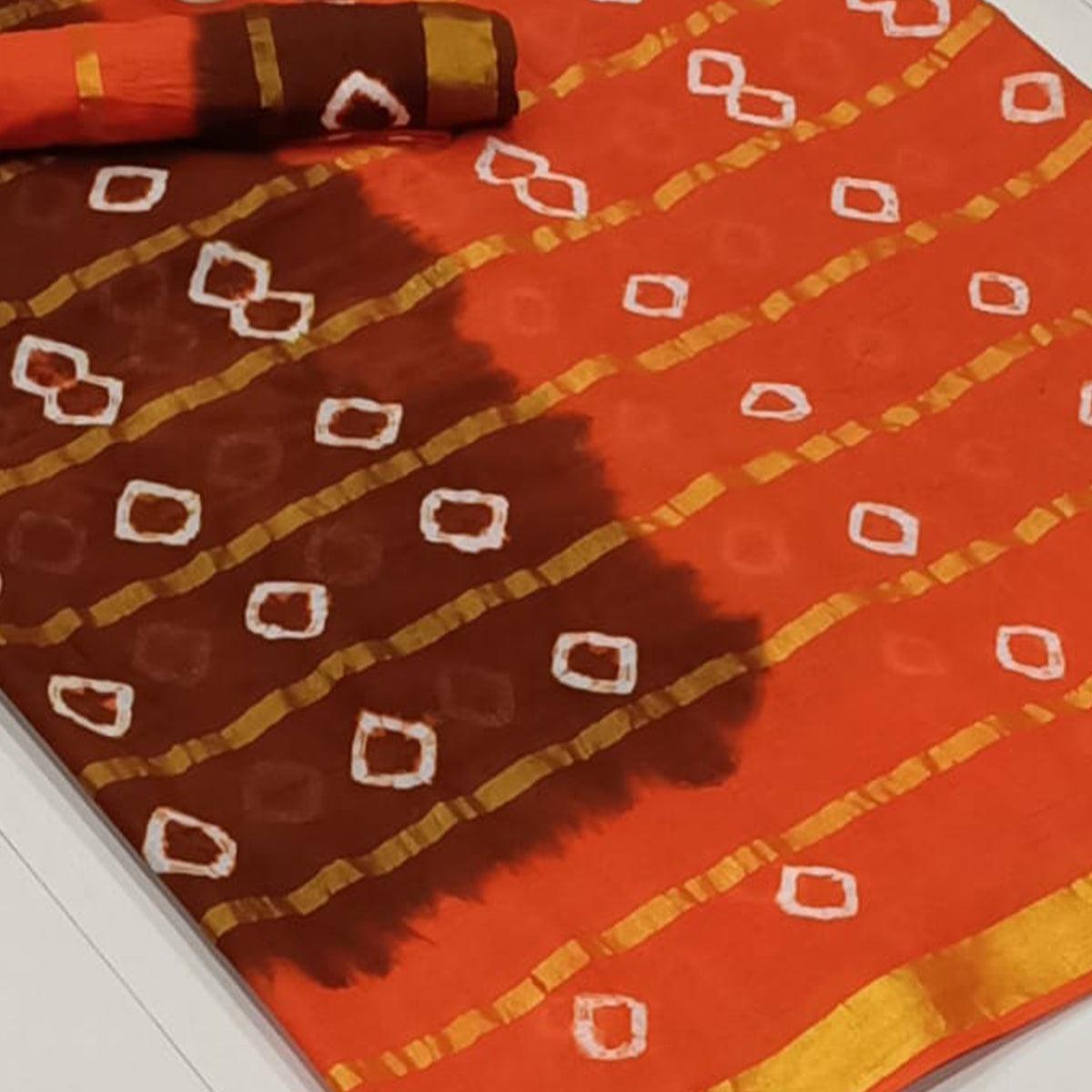 Flirty Maroon-Orange Colored Casual Wear Bandhani Print Cotton Saree
