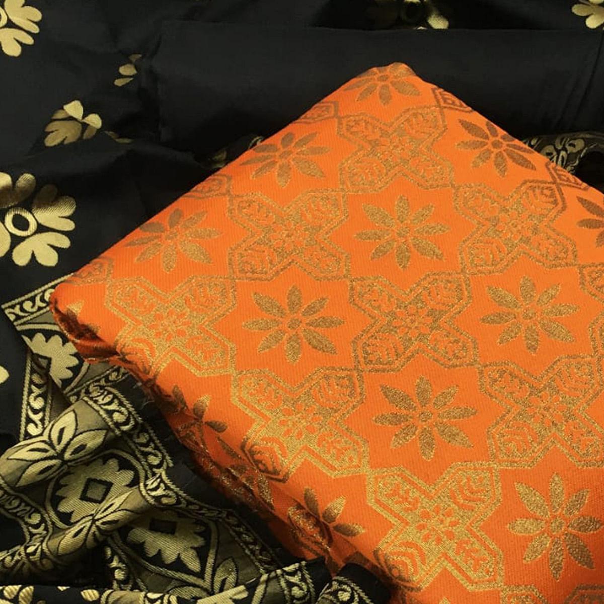 Flirty Orange Colored Casual Wear Woven Banarasi Silk Dress Material