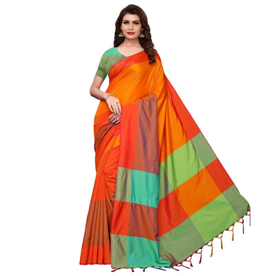 Flirty Orange-Multi Festive Wear Woven Art Silk Saree