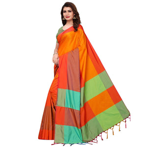 Flirty Orange-Multi Festive Wear Woven Art Silk Saree