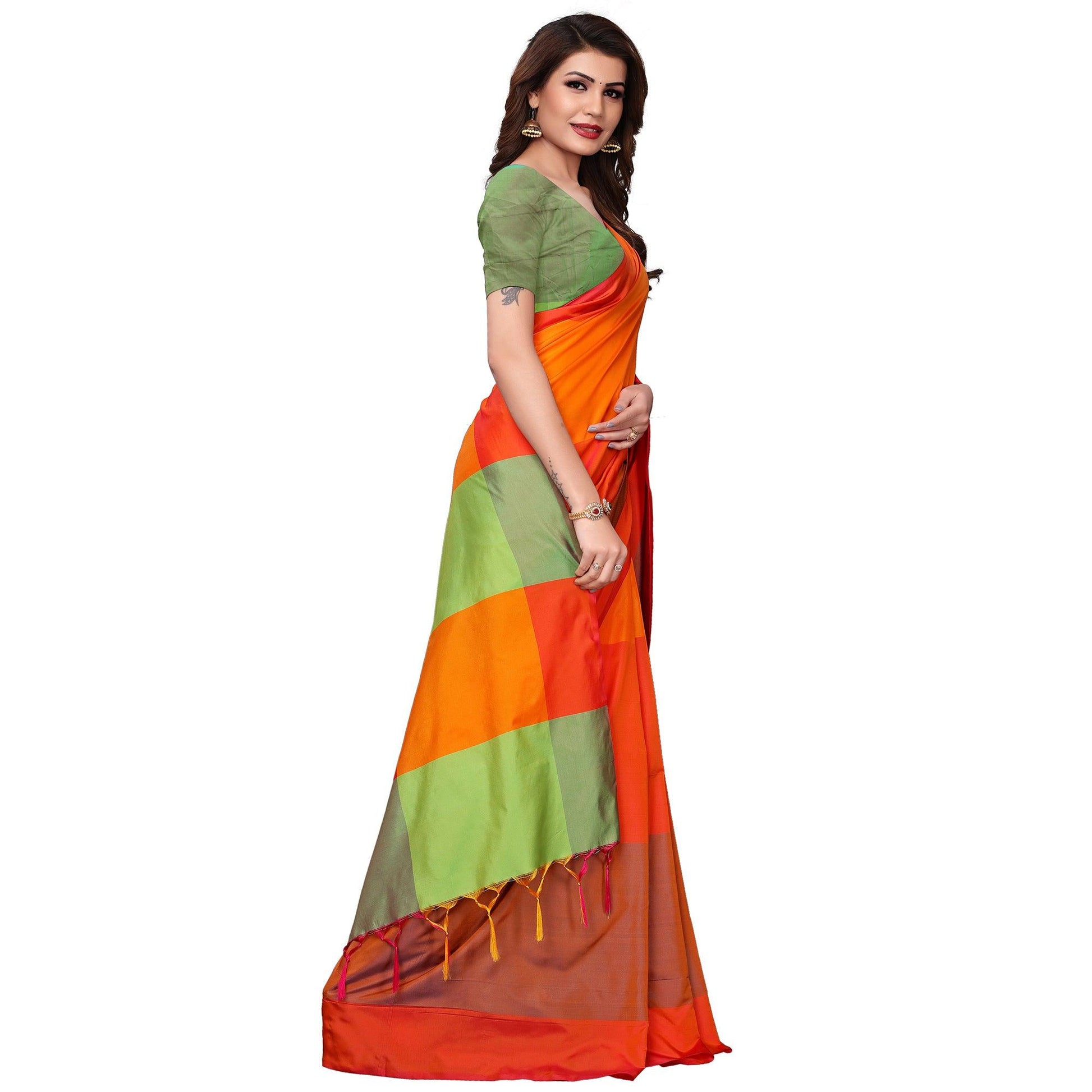 Flirty Orange-Multi Festive Wear Woven Art Silk Saree