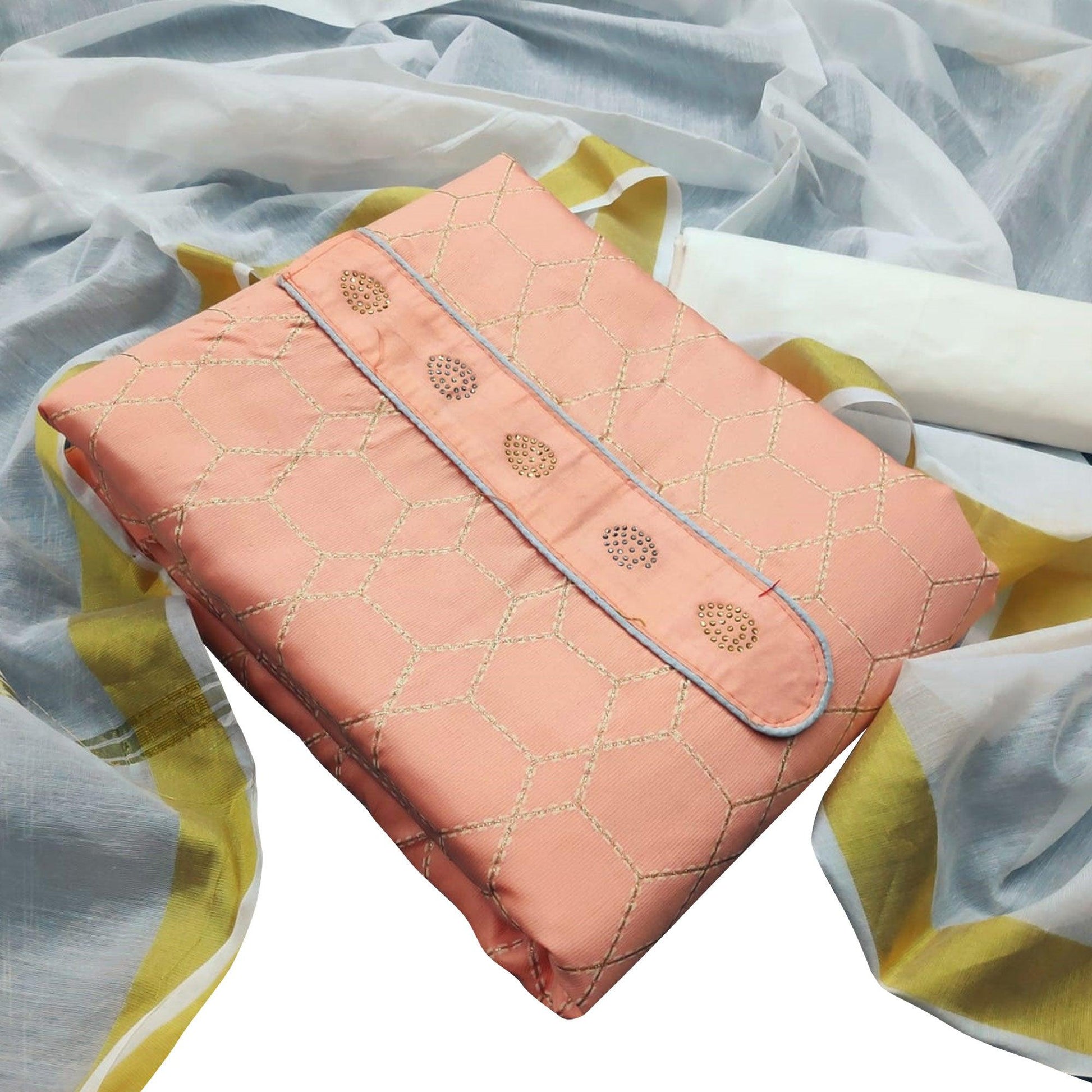 Flirty Peach Colored Casual Wear Printed Cotton Dress Material