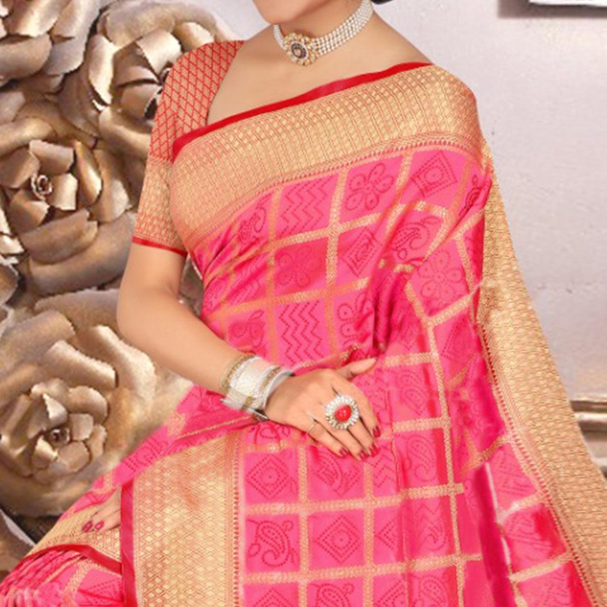 Flirty Pink Colored Festive Wear Woven Banarasi Silk Saree