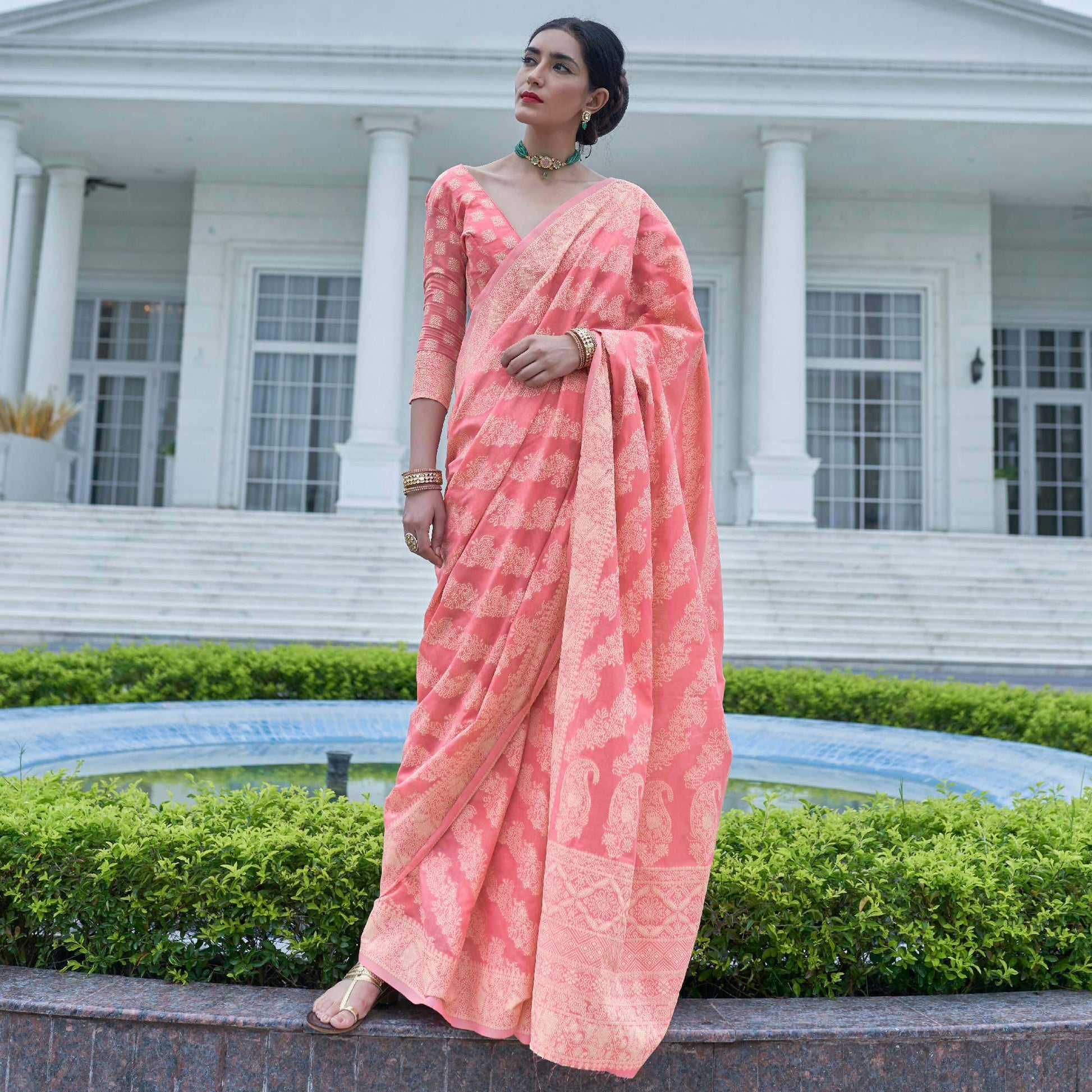 Flirty Pink Colored Festive Wear Woven Chanderi Saree
