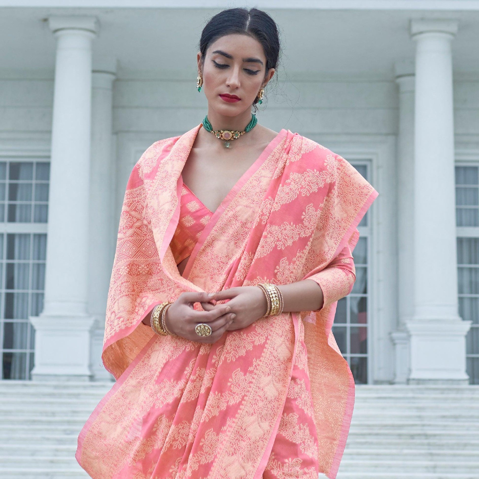 Flirty Pink Colored Festive Wear Woven Chanderi Saree
