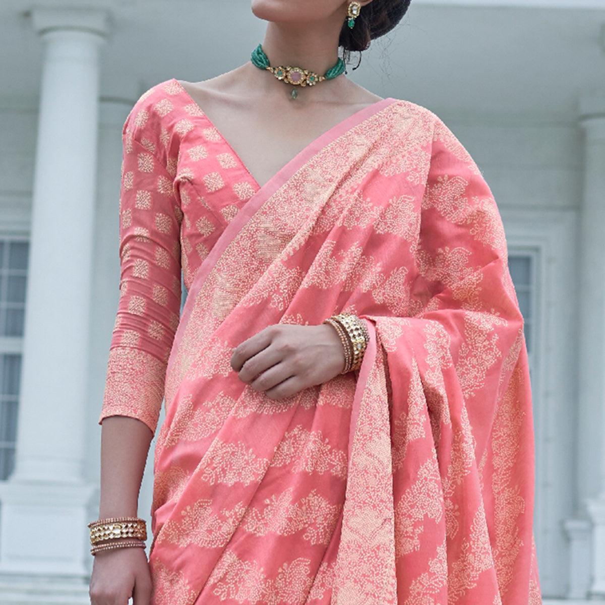 Flirty Pink Colored Festive Wear Woven Chanderi Saree