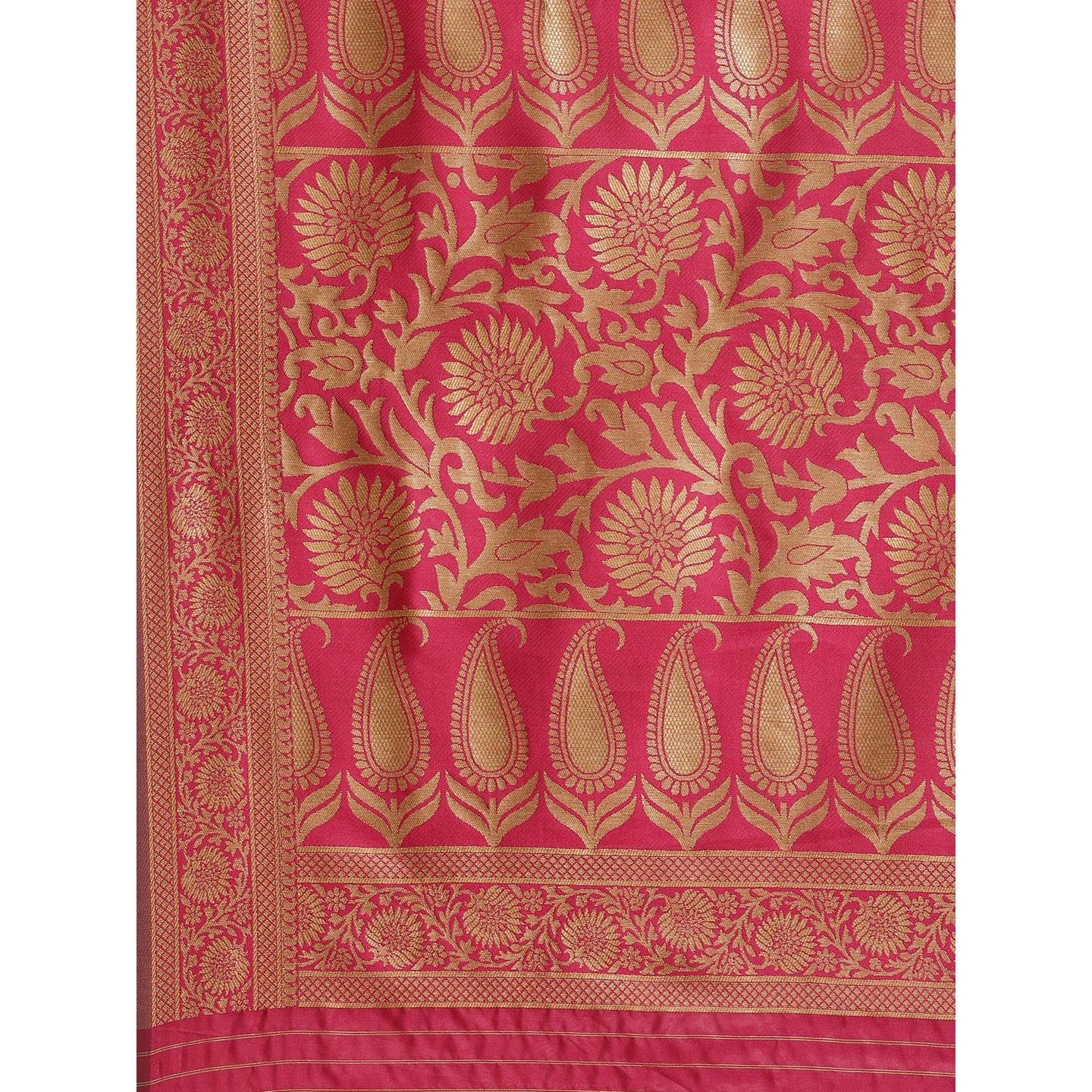Flirty Pink Colored Festive Wear Woven Silk Blend Saree