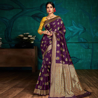 Flirty Purple Colored Festive Wear Woven Silk Saree