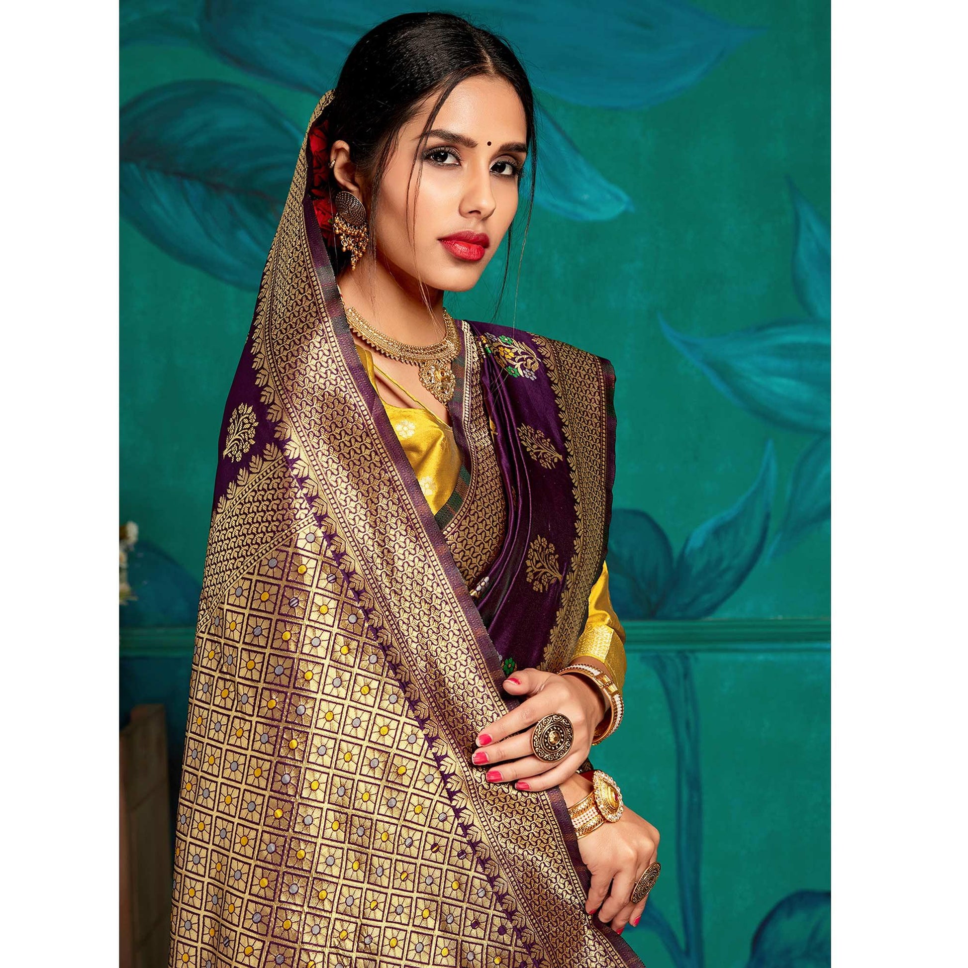 Flirty Purple Colored Festive Wear Woven Silk Saree