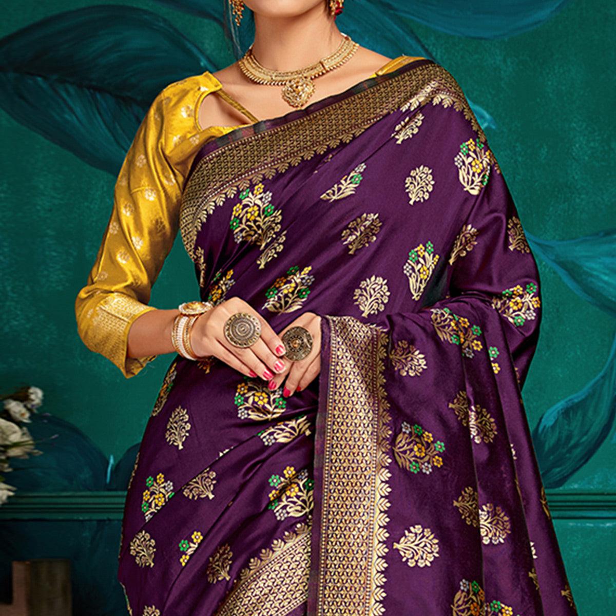 Flirty Purple Colored Festive Wear Woven Silk Saree