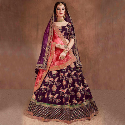 Flirty Purple Colored Partywear Embroidered Tapeta Silk Lehenga Choli