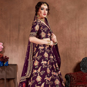 Flirty Purple Colored Partywear Embroidered Tapeta Silk Lehenga Choli