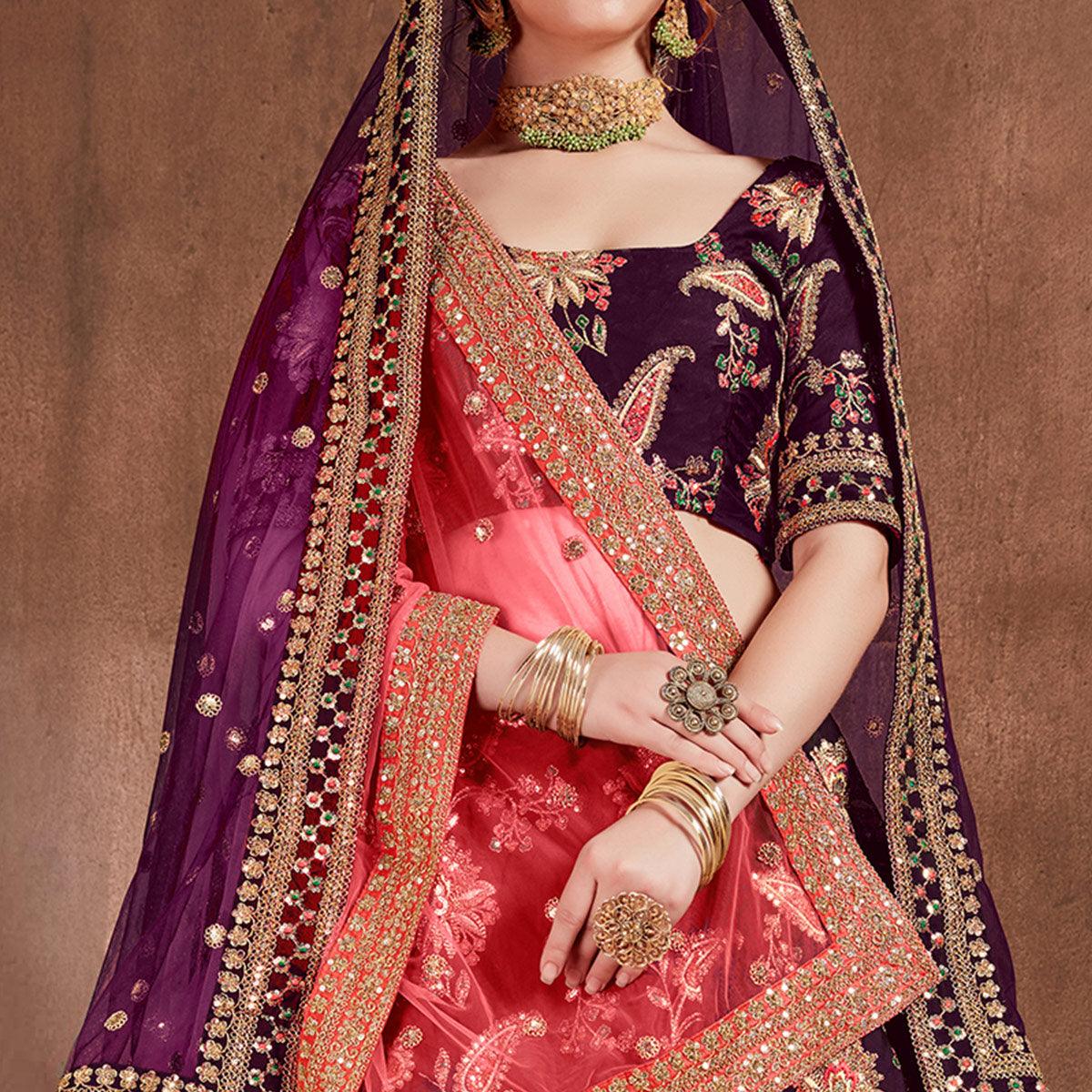 Flirty Purple Colored Partywear Embroidered Tapeta Silk Lehenga Choli