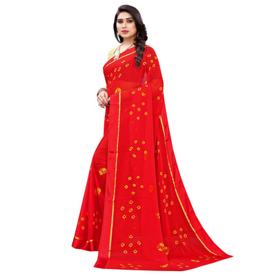 Flirty Red Colored Casual Wear Bandhani Printed Art Silk Saree