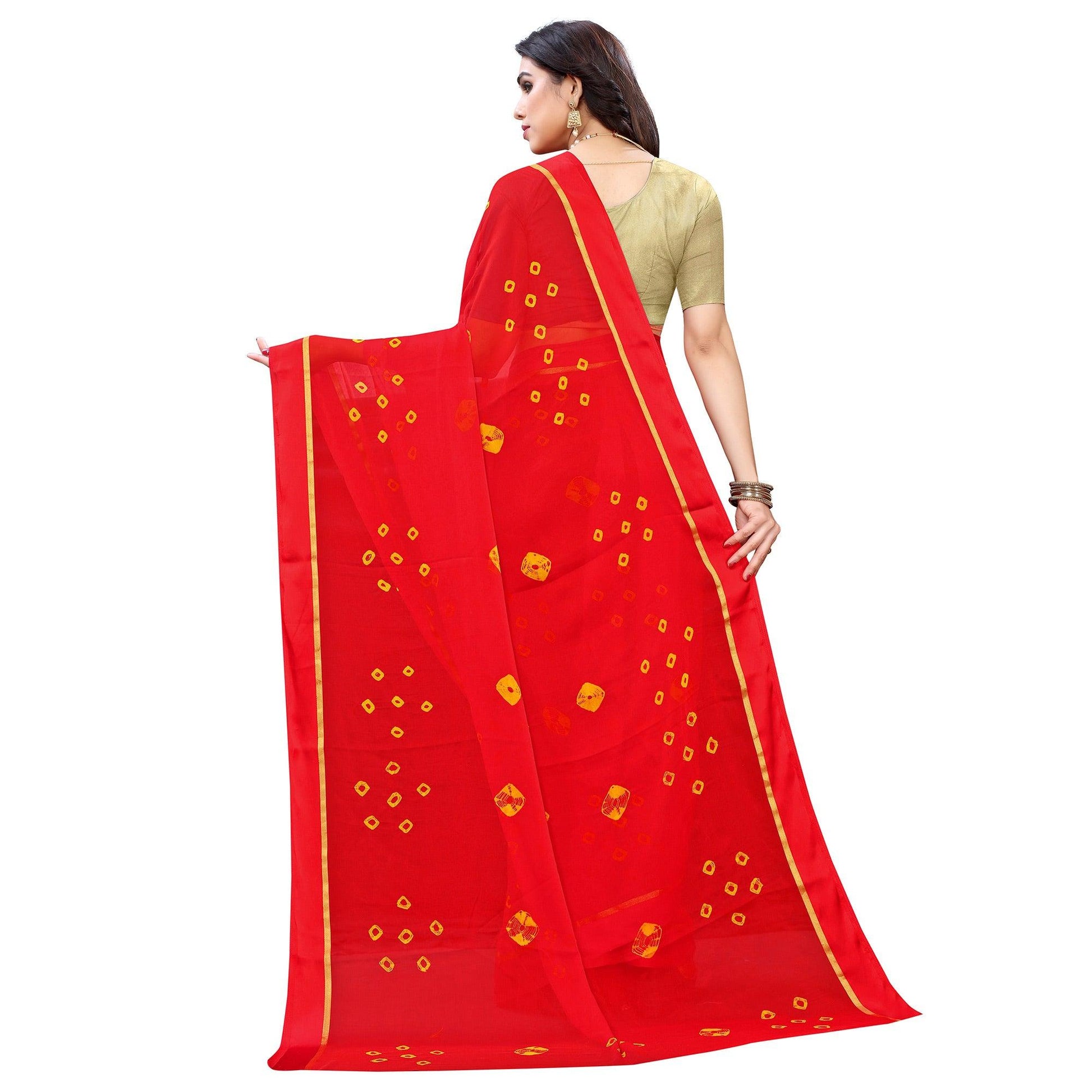 Flirty Red Colored Casual Wear Bandhani Printed Art Silk Saree