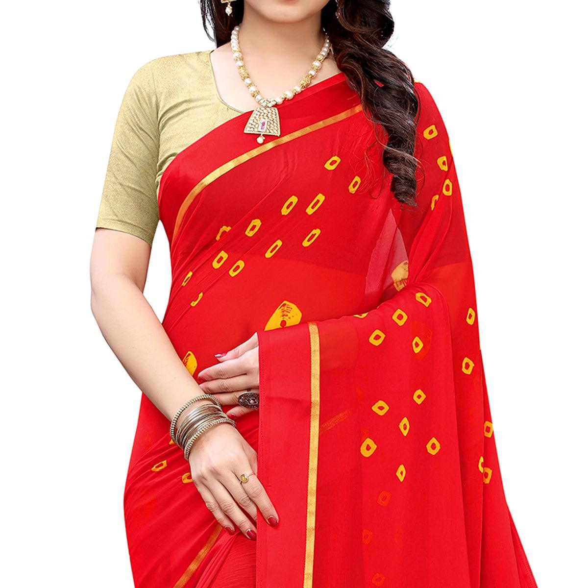 Flirty Red Colored Casual Wear Bandhani Printed Art Silk Saree