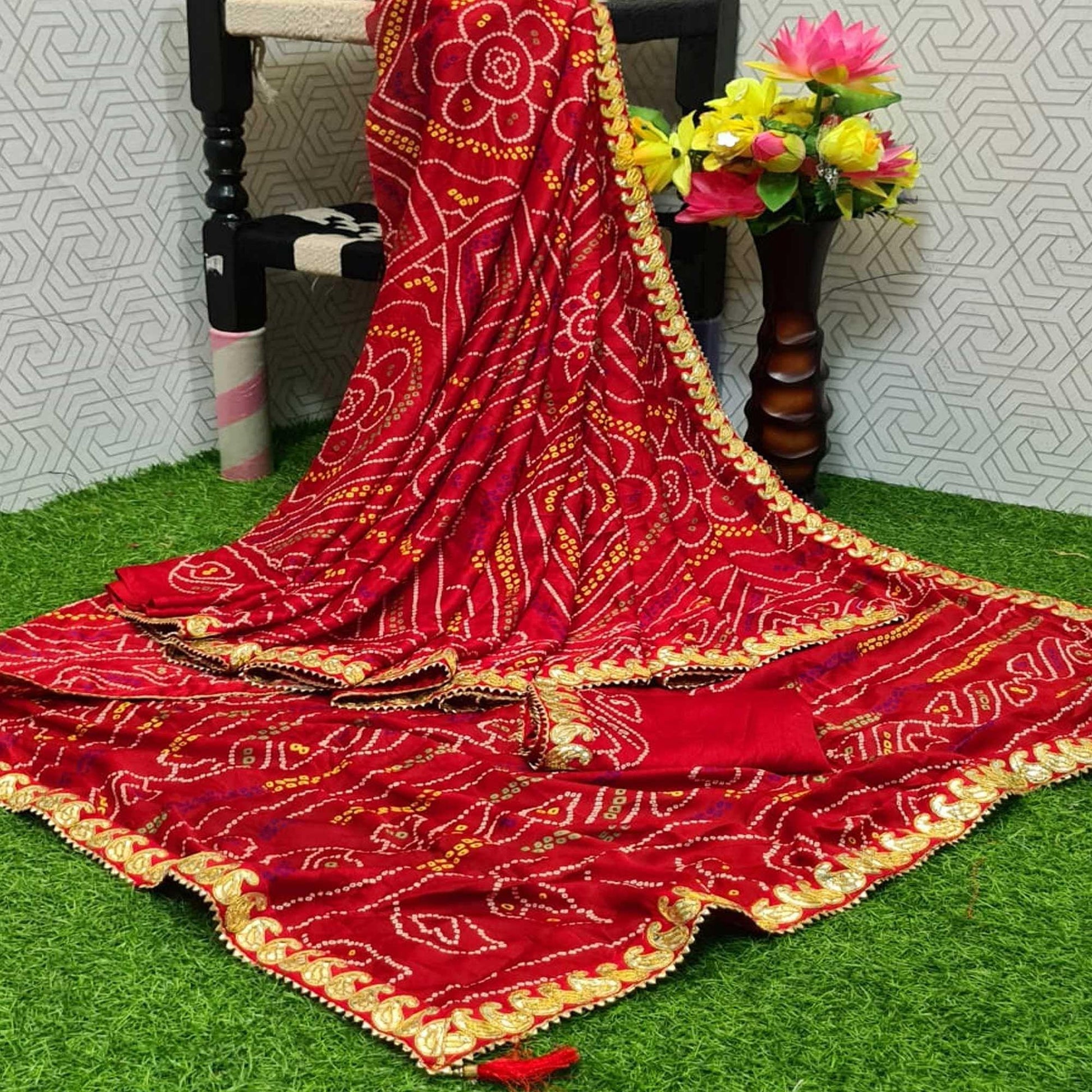 Flirty Red Colored Casual Wear Printed Moss Georgette Saree