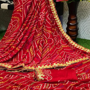 Flirty Red Colored Casual Wear Printed Moss Georgette Saree
