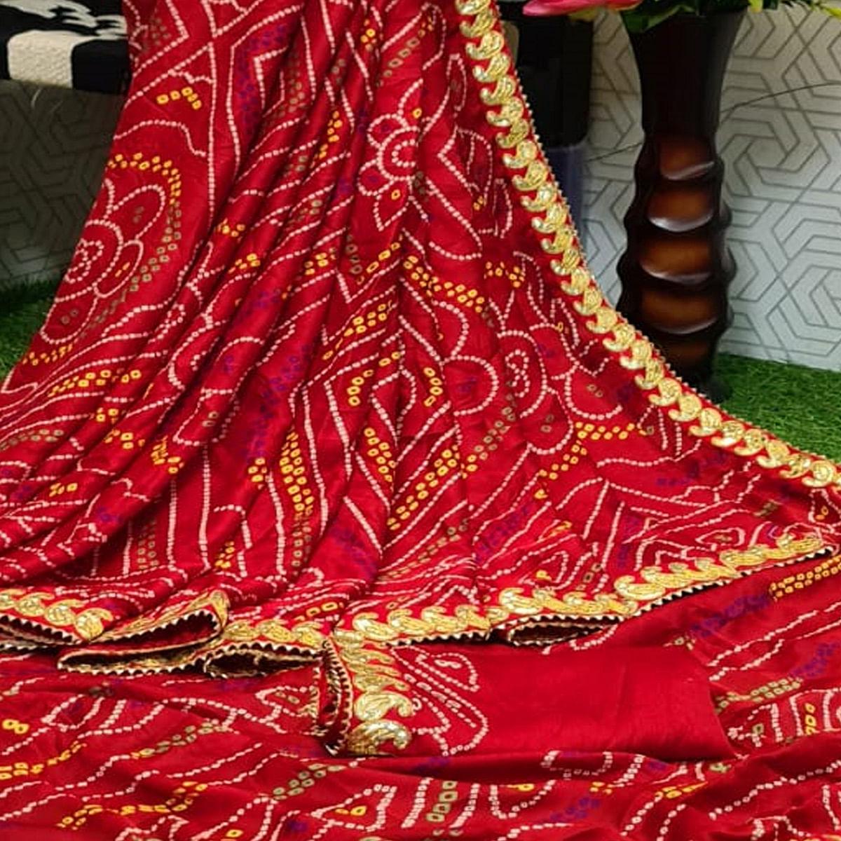 Flirty Red Colored Casual Wear Printed Moss Georgette Saree