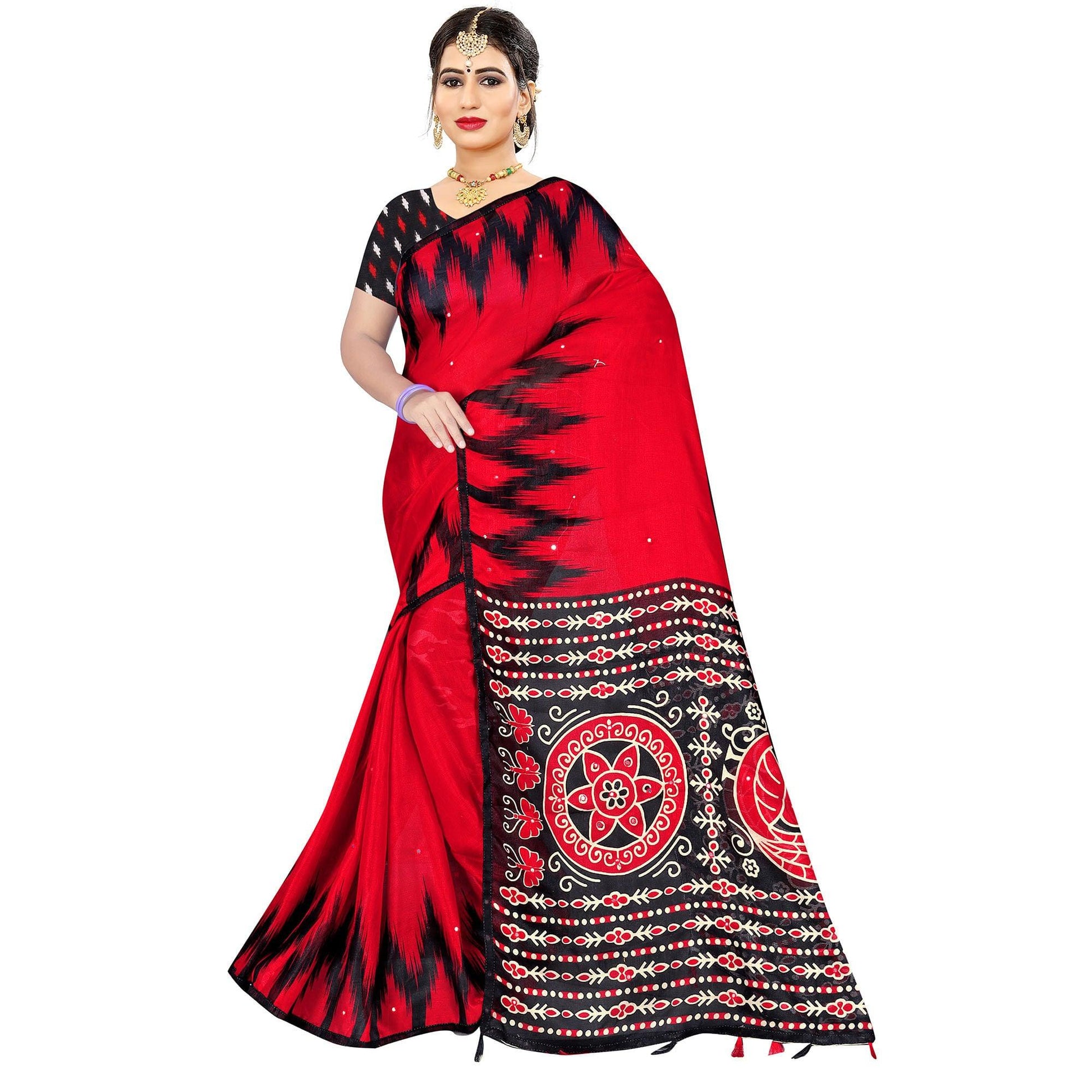 Flirty Red Coloured Casual Wear Printed Cotton Jute Saree