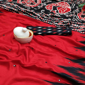 Flirty Red Coloured Casual Wear Printed Cotton Jute Saree