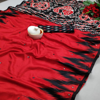 Flirty Red Coloured Casual Wear Printed Cotton Jute Saree