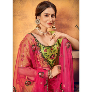 Floracance Green Festive Wear Thread With Floral Sequins Embroidered Net Lehenga Choli
