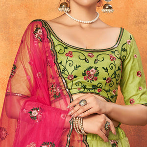 Floracance Green Festive Wear Thread With Floral Sequins Embroidered Net Lehenga Choli