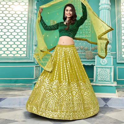 Floracance Green Partywear Sequins Embroidered Georgette Lehenga Choli