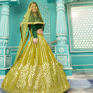 Floracance Green Partywear Sequins Embroidered Georgette Lehenga Choli