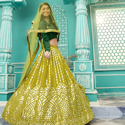Floracance Green Partywear Sequins Embroidered Georgette Lehenga Choli