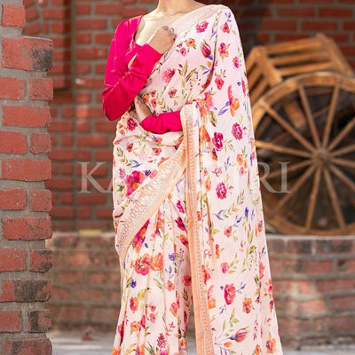 Beige Floral Print Saree