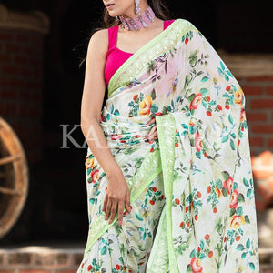Sage Green Floral Print Saree