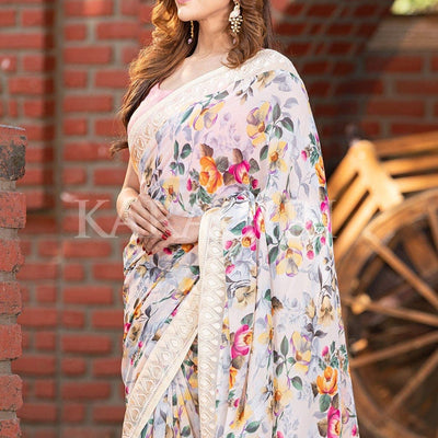 Shell Beige Floral Print Saree