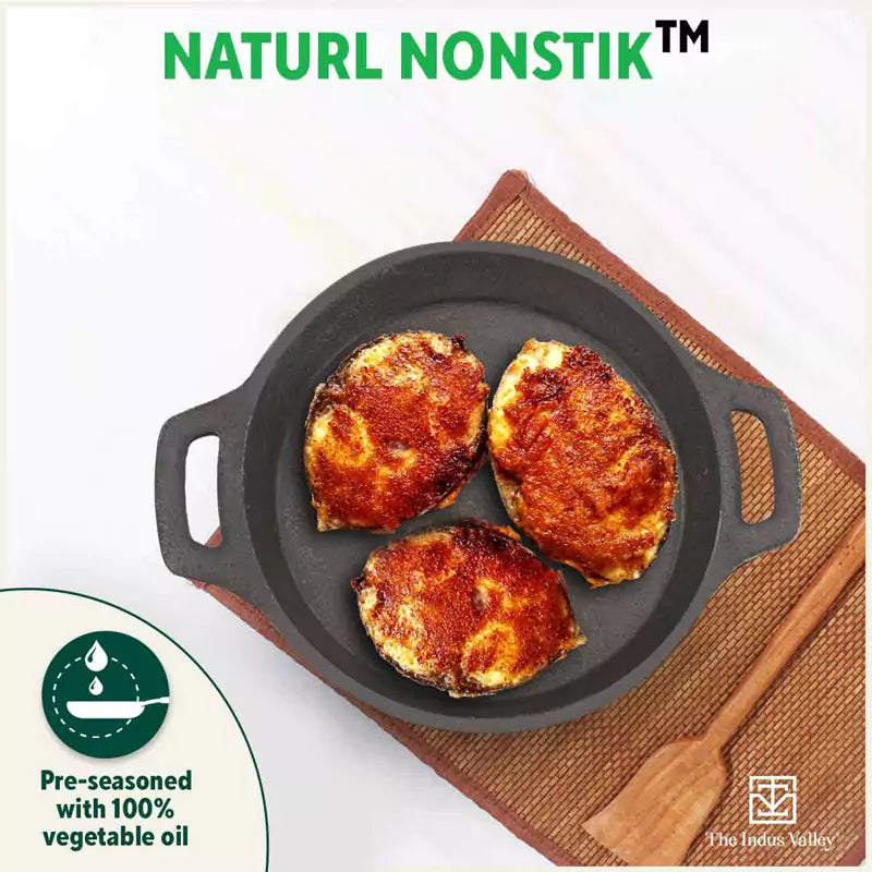 CASTrong Cast Iron Fish Fry Pan, Pre-seasoned, Nonstick, 100% Pure, Toxin-free, Induction, 22.4/25cm, 1.5kg/2kg