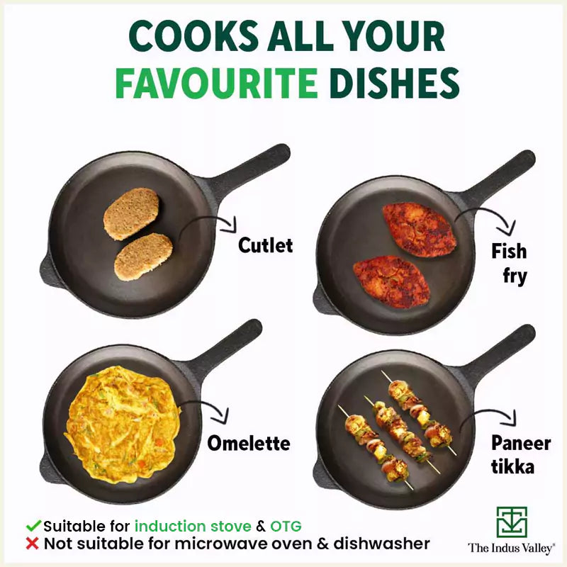 Super Smooth Cast Iron Shallow Fry Pan,Pre-seasoned, Nonstick, 100% Pure, Toxin-free, Induction, 25.4cm, 1.8kg
