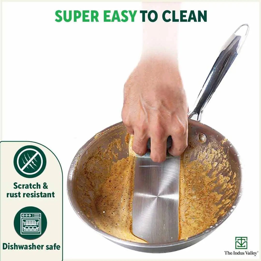 TurboCuk Tri-ply Stainless Steel Cookware Set: Free ₹600 Wood Chopping Board+ Kadai+ Fry Pan, Premium Quality, 3 Layer Thick Body, 100% Toxin-free, Non-stick, Induction & Gas