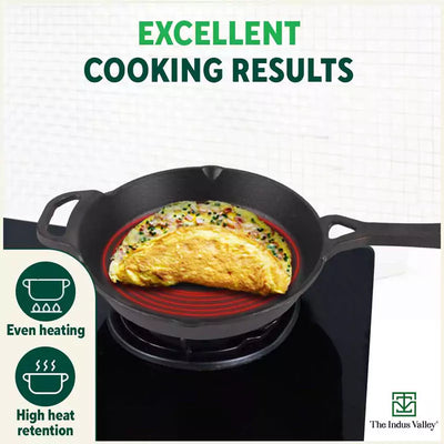 CASTrong Cast Iron Fry Pan/Skillet + Free ₹110 Spatula, Pre-seasoned, Nonstick, 100% Pure, Toxin-free, Induction, 25.4cm, 1.7L, 2.3kg
