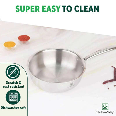 TurboCuk Tri-ply Stainless Steel Deep Fry Pan, Premium Quality, 3 Layer Thick Body, 100% Toxin-free, Non-stick, Induction & Gas, 22.1cm, 1.6L
