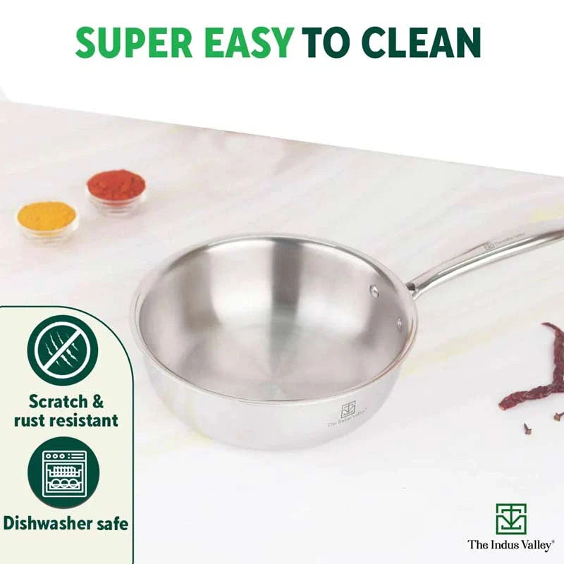 TurboCuk Tri-ply Stainless Steel Deep Fry Pan, Premium Quality, 3 Layer Thick Body, 100% Toxin-free, Non-stick, Induction & Gas, 22.1cm, 1.6L